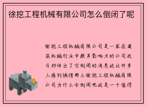 徐挖工程机械有限公司怎么倒闭了呢