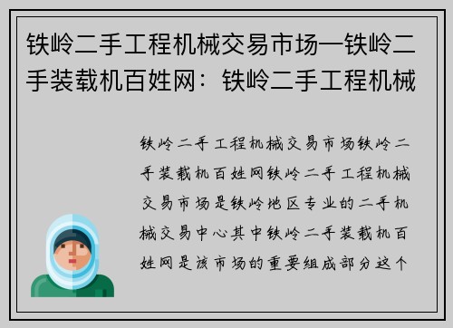 铁岭二手工程机械交易市场—铁岭二手装载机百姓网：铁岭二手工程机械交易市场-专业的二手机械交易中心